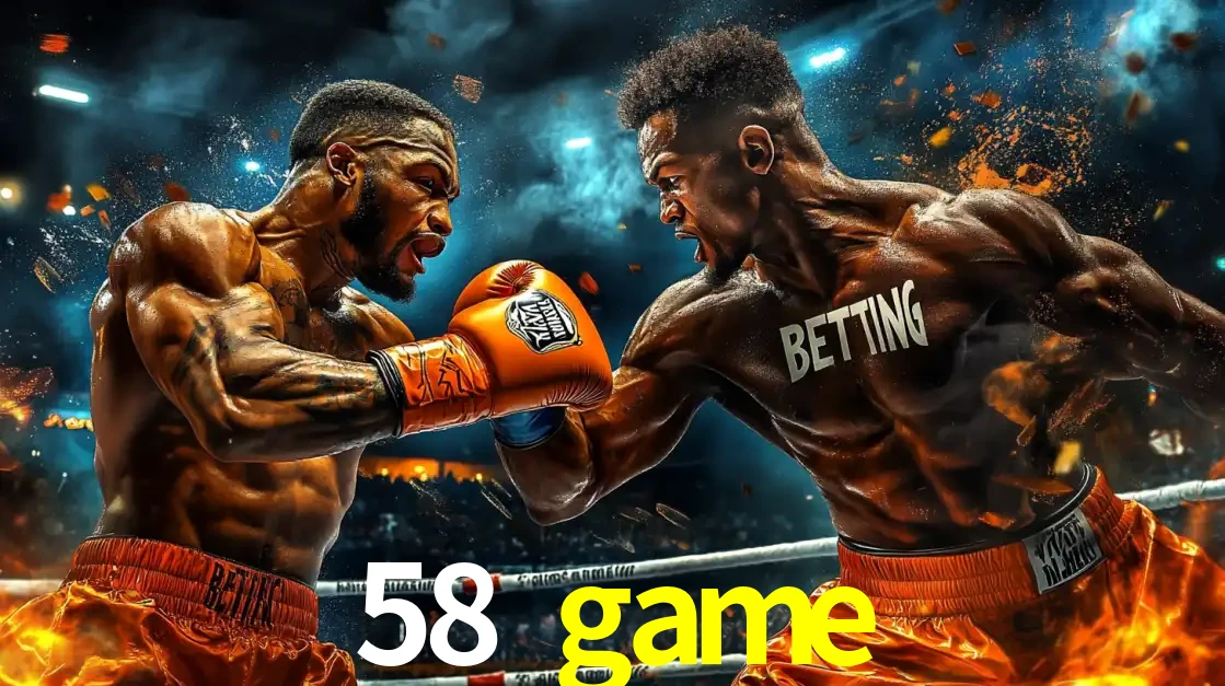 Dois boxeadores em uma luta intensa e explosiva, representando a adrenalina e as oportunidades de apostas em esportes de combate disponíveis na plataforma 58 game.