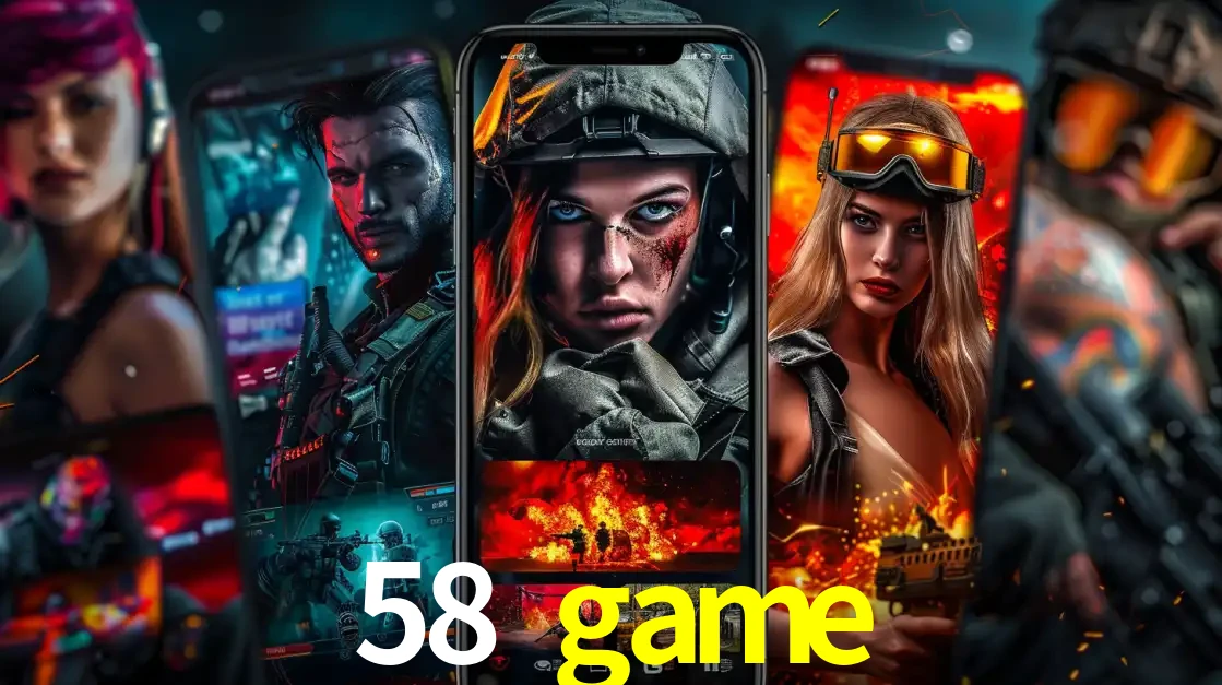 Montagem de telas de celular mostrando diversos personagens, masculinos e femininos, de um jogo de tiro, ilustrando a diversidade de equipes de e-sports para apostar no 58 game.