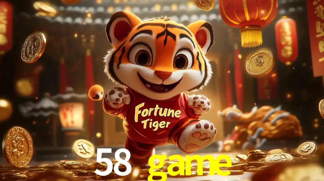 O alegre personagem do Fortune Tiger correndo sobre um caminho de moedas de ouro, simbolizando os grandes prêmios e a diversão do popular jogo de slot do 58 game.
